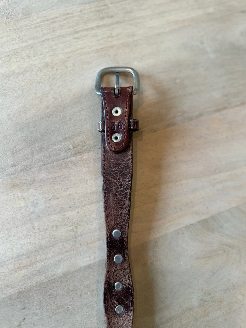 Vintage Western Unisex Tooled Brown Leather Belt with Silver Concho Accents